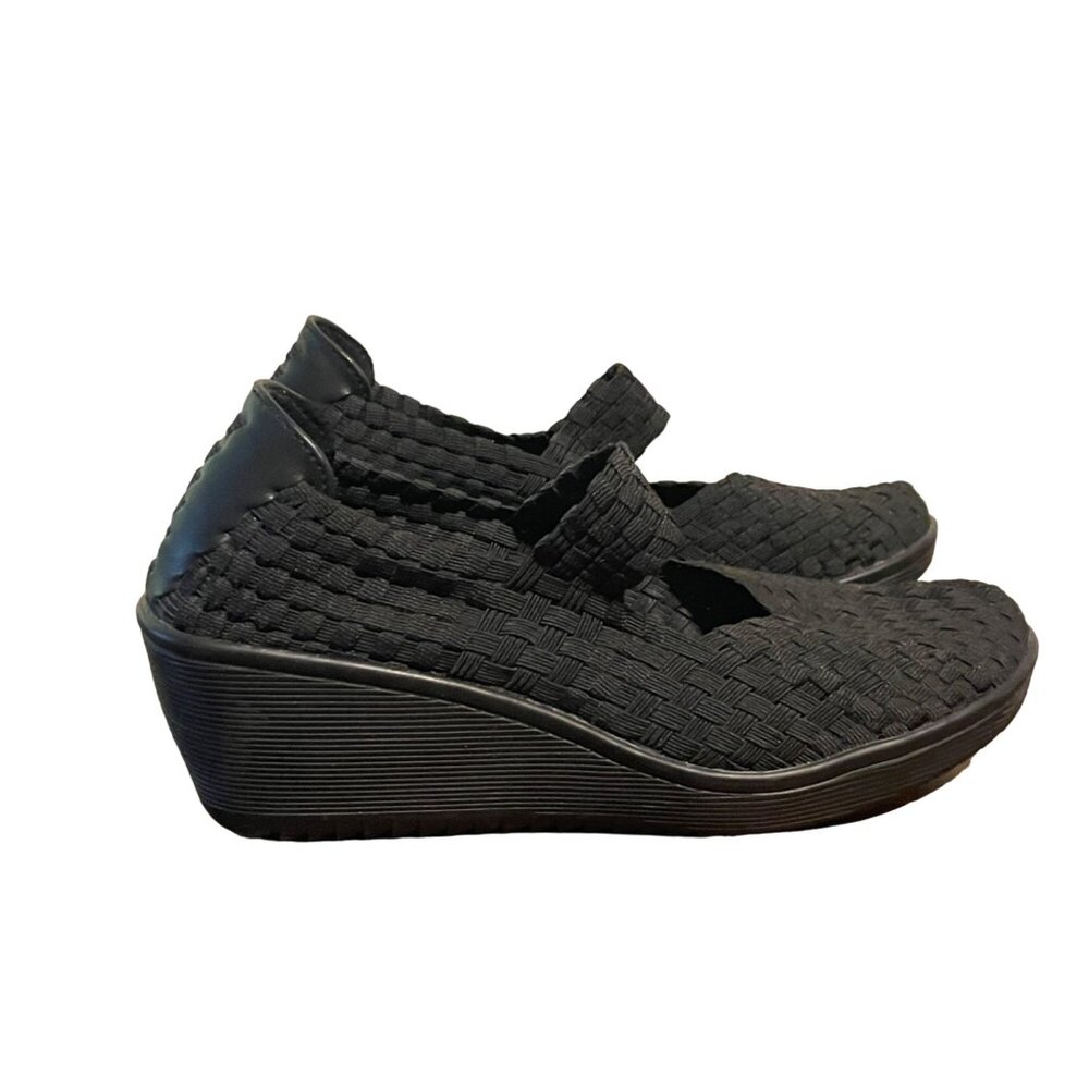 Bare Traps Size 7.5 Womens Gray & Black Heeled Slip-On Sandals #Q-5-30-0